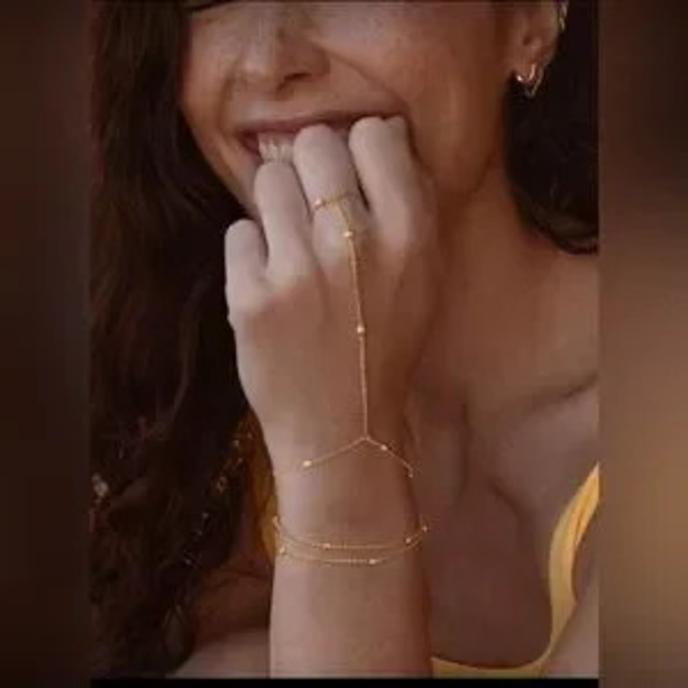 Gold Plated Stainless Steel Hand Chain Bracelet Ring Slave Bracelet